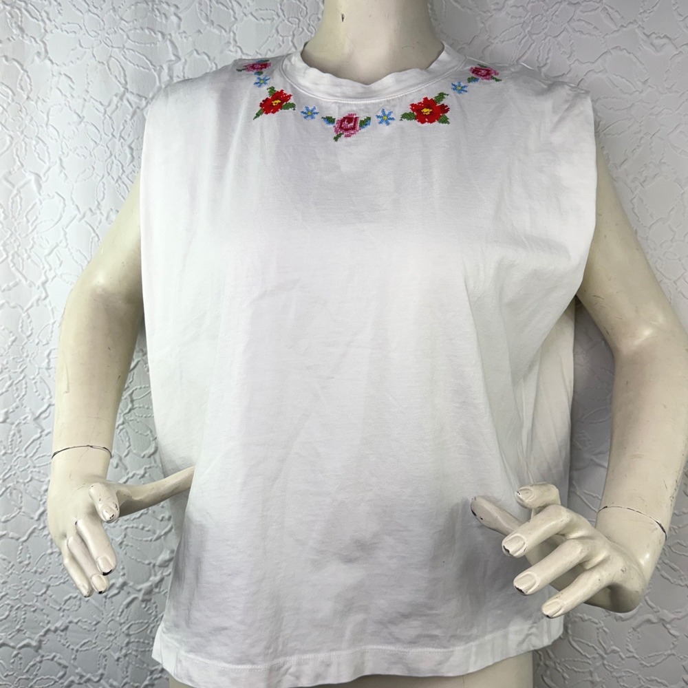 Farm Rio Embroidered Floral Muscle Tank Top